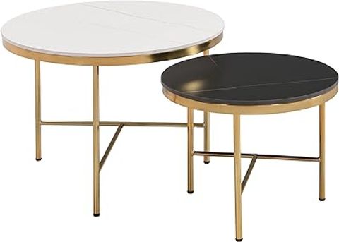 Amazon.com: Festnight 2 Piece Coffee Table Set Mdf Tabletop With ... regarding Arzon Coffee Table Set, 2-Piece, Bronze